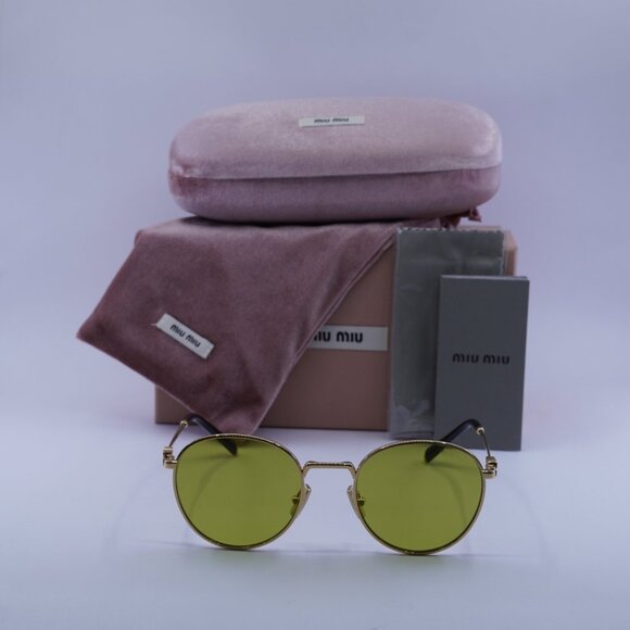 Miu Miu MU55ZS 5AK07O Round Sunglasses – Gold - Picture 2 of 9